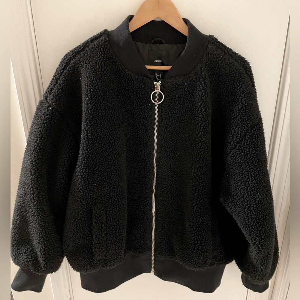 Black teddy/sherpa bomber jacket
